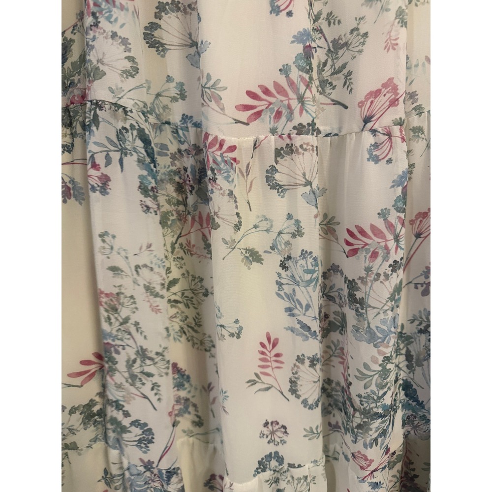 Vince Camuto Womens XL Floral Tiered Maxi Skirt Cream Blue Pink Chiffon Boho - Picture 2 of 6